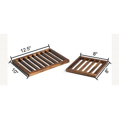 Kalmar Home Solid Acacia Wood Trivets Set of 2 8"Sq; 12.25" x 10'