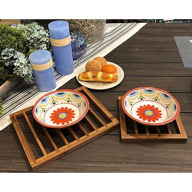 Kalmar Home Solid Acacia Wood Trivets Set of 2 8"Sq; 12.25" x 10'