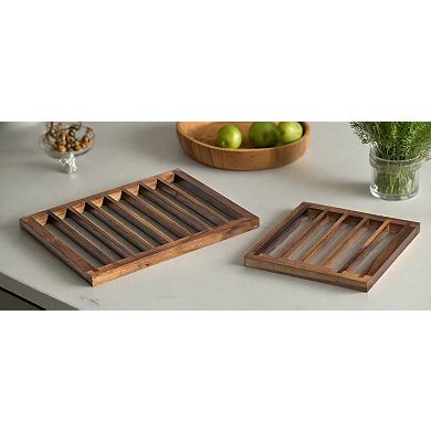 Kalmar Home Solid Acacia Wood Trivets Set of 2 8"Sq; 12.25" x 10'