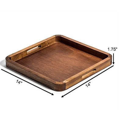 Kalmar Home Solid Acacia Wood 14" x 14" Serving Tray With Rounded Corners