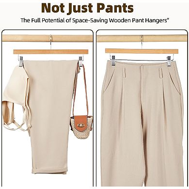 HOUSE DAY Premium Solid Lotus Wood Hangers for Pants & Skirts with Adjustable Clips 25 Pack