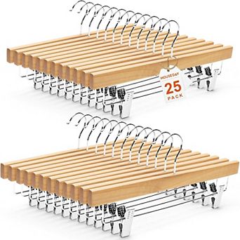 HOUSE DAY Premium Solid Lotus Wood Hangers for Pants & Skirts with Adjustable Clips 25 Pack