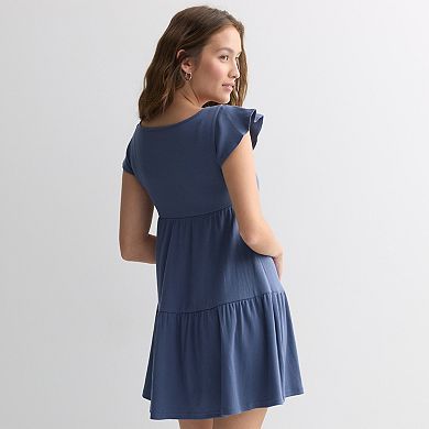 Juniors' SO® Easy Flutter Sleeve Solid Babydoll Dress