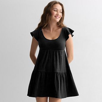 Juniors' SO® Easy Flutter Sleeve Solid Babydoll Dress