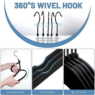 HOUSE DAY 17.5 Inch Black Hook Velvet Hangers 60 Pack