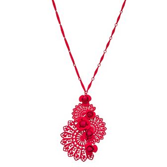 Simply Vera Vera Wang Red Tone Flower Filigree Large Pendant Necklace