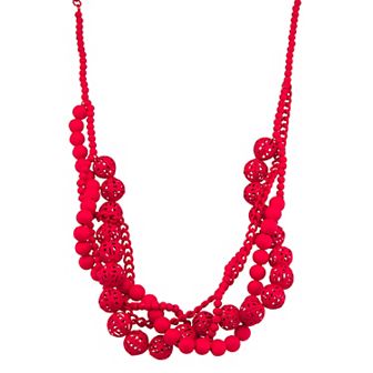 Simply Vera Vera Wang Red Tone Beaded Filigree Statement Frontal Necklace