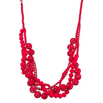 Simply Vera Vera Wang Red Tone Beaded Filigree Statement Frontal Necklace