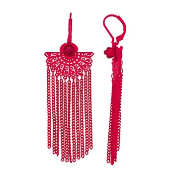 Simply Vera Vera Wang Red Tone Leverback Flower Fringe Drop Earrings