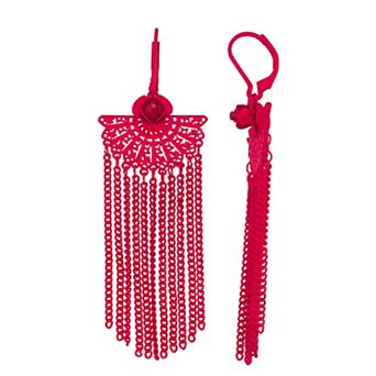 Simply Vera Vera Wang Red Tone Leverback Flower Fringe Drop Earrings