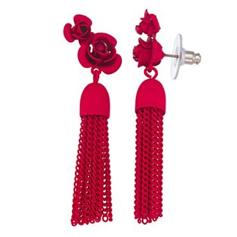 Simply Vera Vera Wang Red Tone Flower Fringe Post Drop Earrings