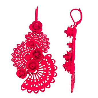 Simply Vera Vera Wang Red Tone Leverback Flower Filigree Chandelier Earrings