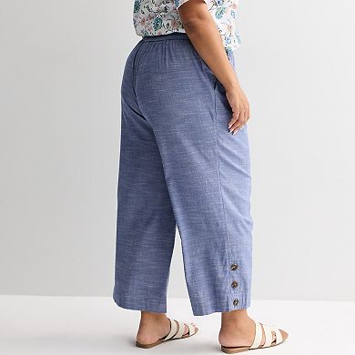 Plus Size Croft & Barrow® Button Hem Pull-On Crop Pants