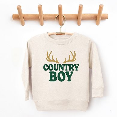 Country Boy Antlers Puff Print - Toddler Graphic Sweatshirt