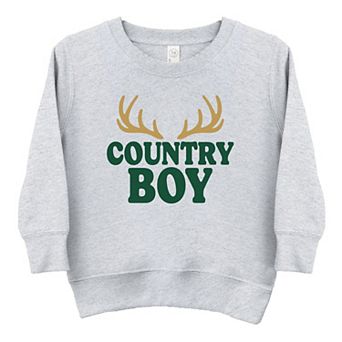Country Boy Antlers Puff Print - Toddler Graphic Sweatshirt