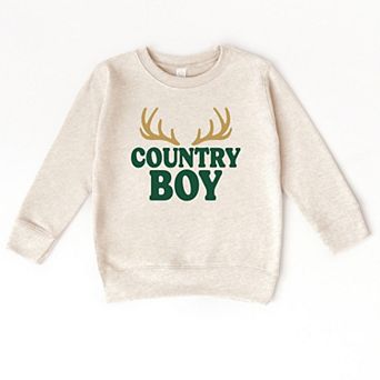 Country Boy Antlers Puff Print - Toddler Graphic Sweatshirt