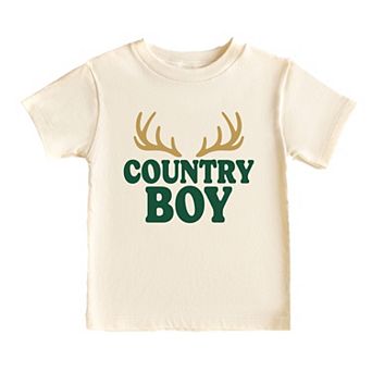 Country Boy Antlers Puff Print - Toddler Short Sleeve Graphic T-Shirt