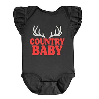 Country Baby Antlers Puff Print - Baby Flutter Sleeve Bodysuit