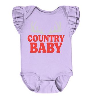 Country Baby Antlers Puff Print - Baby Flutter Sleeve Bodysuit