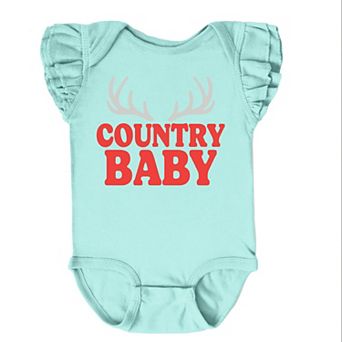 Country Baby Antlers Puff Print - Baby Flutter Sleeve Bodysuit