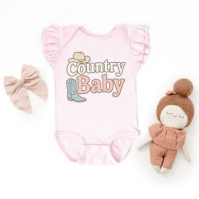 Country Baby Outline Pastel - Baby Flutter Sleeve Bodysuit