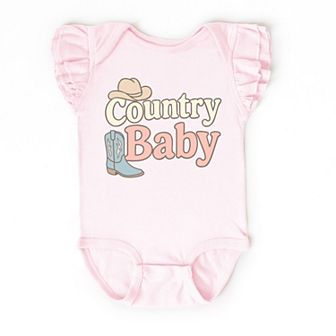 Country Baby Outline Pastel - Baby Flutter Sleeve Bodysuit