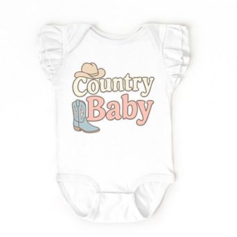 Country Baby Outline Pastel - Baby Flutter Sleeve Bodysuit