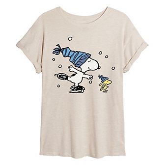 Juniors' Peanuts Snoopy & Woodstock Oversized Tee