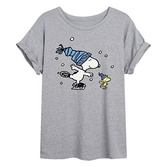 Juniors' Peanuts Snoopy & Woodstock Oversized Tee