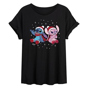 Juniors' Disney's Lilo & Stitch Snowflakes Oversized Tee
