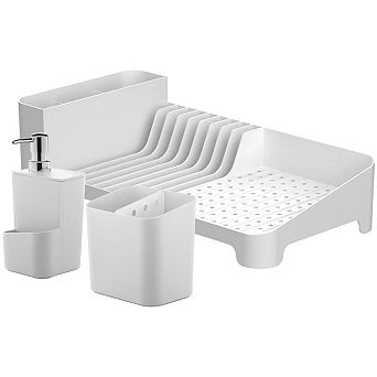 OU Kitchen Sink Organizer Set 3 pc Dish Rack, Cutlery Drainer & Soap Dispenser with Sponge Holder
