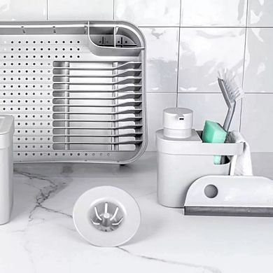 OU Kitchen Sink Organizer 3pc Set, Dish Rack, Cutlery Drainer & Soap Dispenser Caddy w Sponge Holder