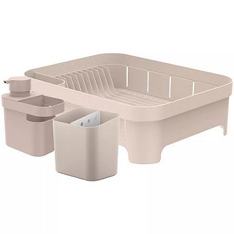 OU Kitchen Sink Organizer 3 pc Set, Dish Rack, Cutlery Drainer & Soap Dispenser Caddy w Sponge Holder