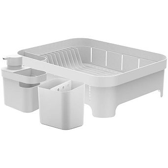 OU Kitchen Sink Organizer 3 pc Set, Dish Rack, Cutlery Drainer & Soap Dispenser Caddy w Sponge Holder