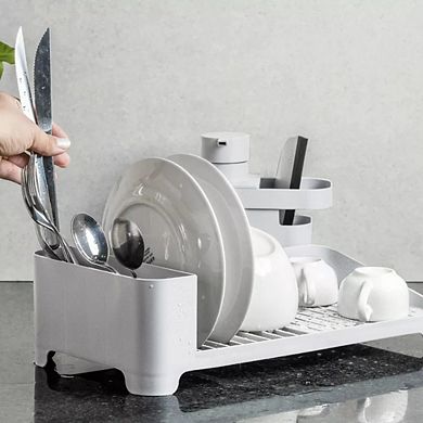 OU Dish Drying Rack, Freestanding Polypropylene Dish Drying Rack with Utensil Holder - 16" x 8"