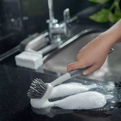 OU Cleaning Scrub Brush, Heavy Duty Cleaning Scrubber Brush for Bathroom & Kitchen, Built-In Scraper