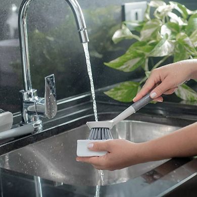 OU Cleaning Scrub Brush, Heavy Duty Cleaning Scrubber Brush for Bathroom & Kitchen, Built-In Scraper