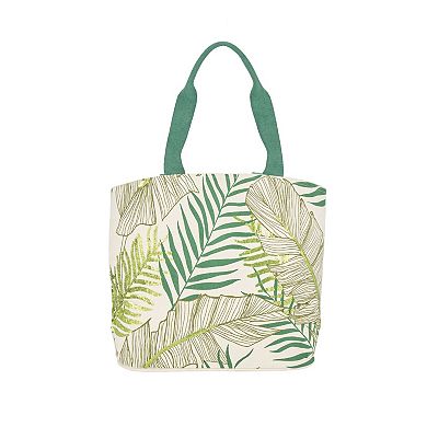 Mina Victory Beach Handbag Tote Palm Leaf 22" x 15" x 6" Green with Matching Clutch