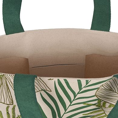 Mina Victory Beach Handbag Tote Palm Leaf 22" x 15" x 6" Green with Matching Clutch