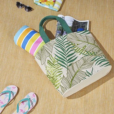 Mina Victory Beach Handbag Tote Palm Leaf 22" x 15" x 6" Green with Matching Clutch
