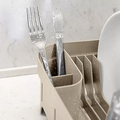 OU Dish Drying Rack for Kitchen Counter, Freestanding Plastic Dish Strainer with Utensil Holder