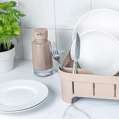 OU Dish Drying Rack for Kitchen Counter, Freestanding Plastic Dish Strainer with Utensil Holder