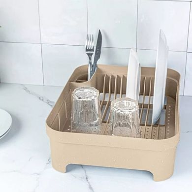 OU Dish Drying Rack for Kitchen Counter, Freestanding Plastic Dish Strainer with Utensil Holder
