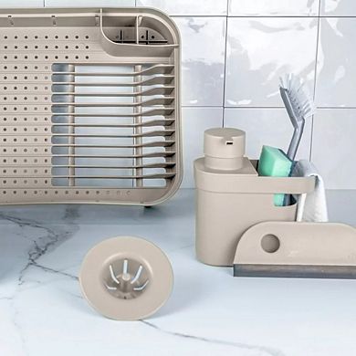 OU Dish Drying Rack for Kitchen Counter, Freestanding Plastic Dish Strainer with Utensil Holder