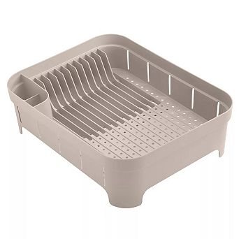 OU Dish Drying Rack for Kitchen Counter, Freestanding Plastic Dish Strainer with Utensil Holder