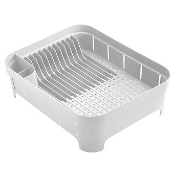 OU Dish Drying Rack for Kitchen Counter, Freestanding Plastic Dish Strainer with Utensil Holder