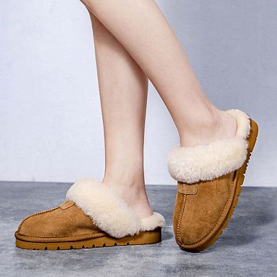 Women's Shearling and Suede Clog Slippers CY2470