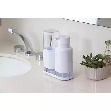 OU Soap Dispenser & Toothbrush Holder, Dual Bathroom Set 16.9oz Soap Dispenser, Nonslip Brush Holder