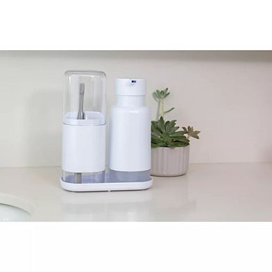 OU Soap Dispenser & Toothbrush Holder, Dual Bathroom Set 16.9oz Soap Dispenser, Nonslip Brush Holder
