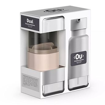 OU Soap Dispenser & Toothbrush Holder, Dual Bathroom Set 16.9oz Soap Dispenser, Nonslip Brush Holder